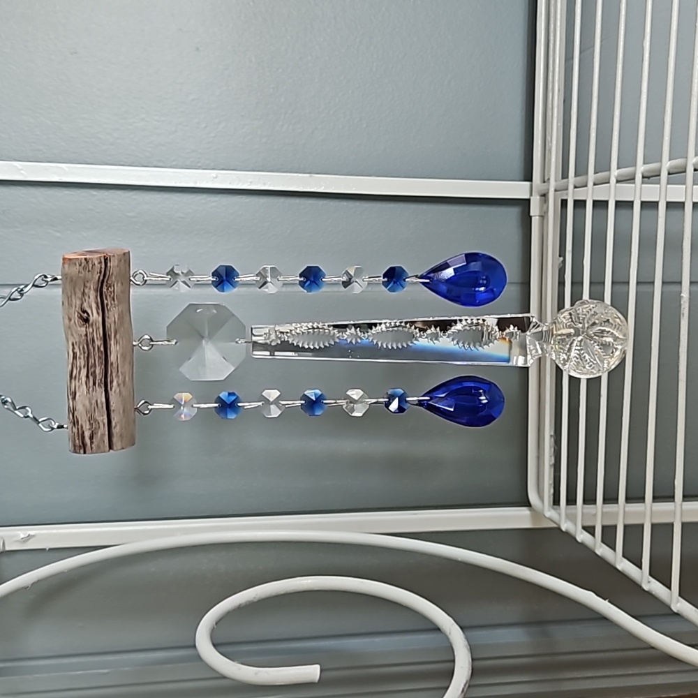 Windchime chandelier crystals & Florida driftwood